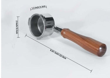 51mm Bottomless Portafilter with Redwood Handle for Espresso Machines- 9 inch long 2 inch wide depth is 1.3inches